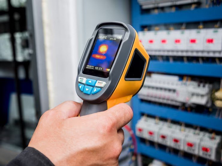 Thermal imaging camera used during an energy audit to detect overheating in an electrical panel